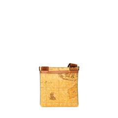 Alviero Martini Umhängetasche Herren Leder Beige mit Weltkartenprint