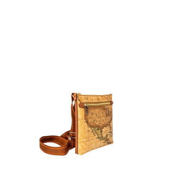 Alviero Martini Umhängetasche Herren Leder Beige mit Weltkartenprint