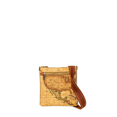 Alviero Martini Umhängetasche Herren Leder Beige mit Weltkartenprint