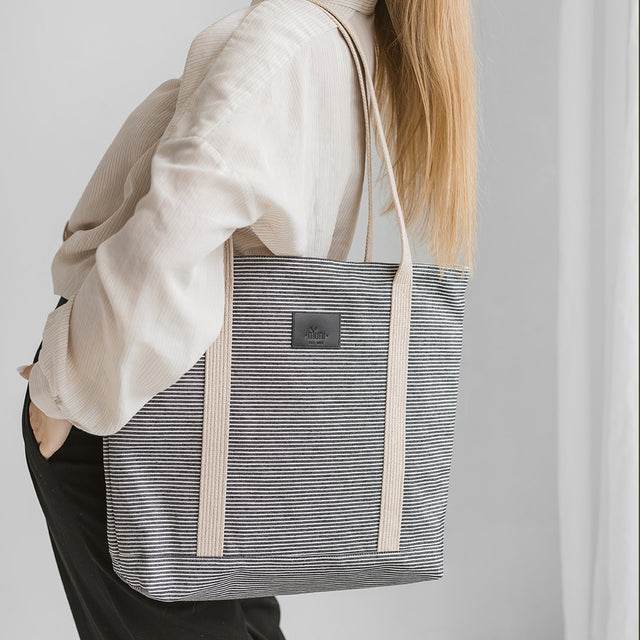gestreifte Denim Tragetasche - Vanelion-Taschenwelt