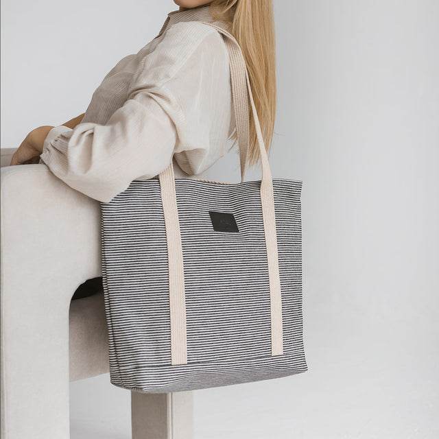 gestreifte Denim Tragetasche - Vanelion-Taschenwelt