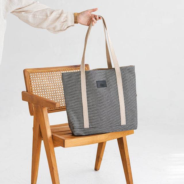gestreifte Denim Tragetasche - Vanelion-Taschenwelt