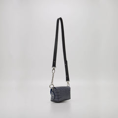 Handgefertigte Leder Umhängetasche - Graue und blaue Textur - Vanelion-Taschenwelt